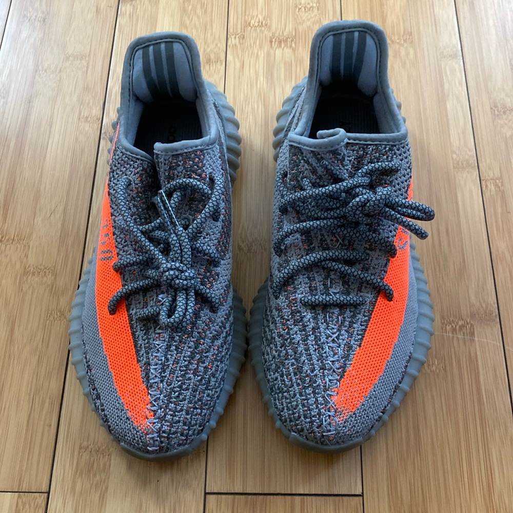 Yeezy orange and grey sneakers